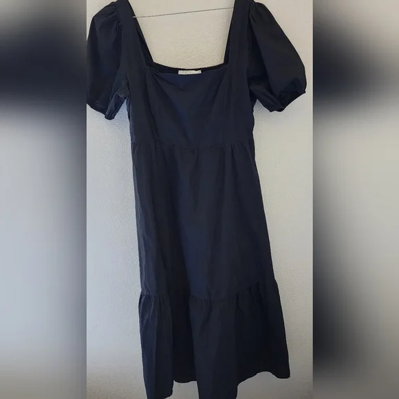 ASTR the Label Black Cotton Poplin Tiered Puff Short Sleeve Midi Dress Size XL - Picture 1 of 12